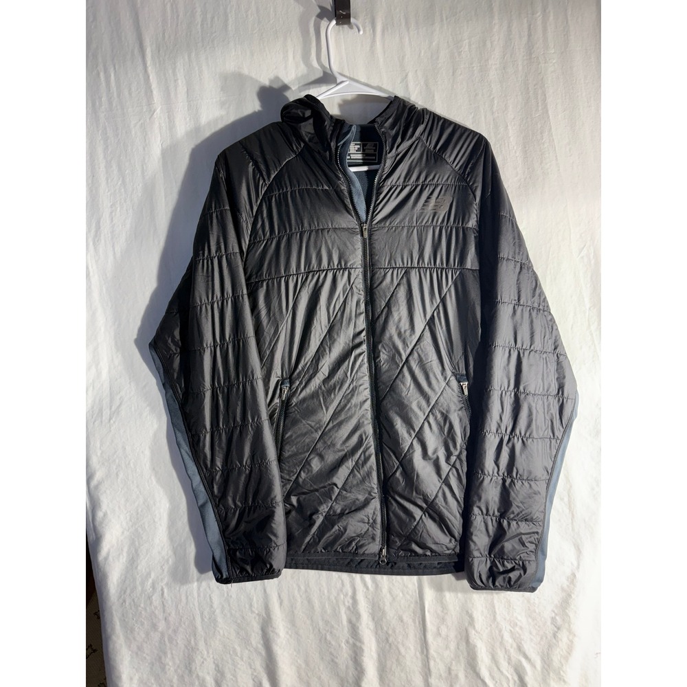 New Balance Mens Polartec Quilted Hybrid Hooded Jacket Black Gray Medium